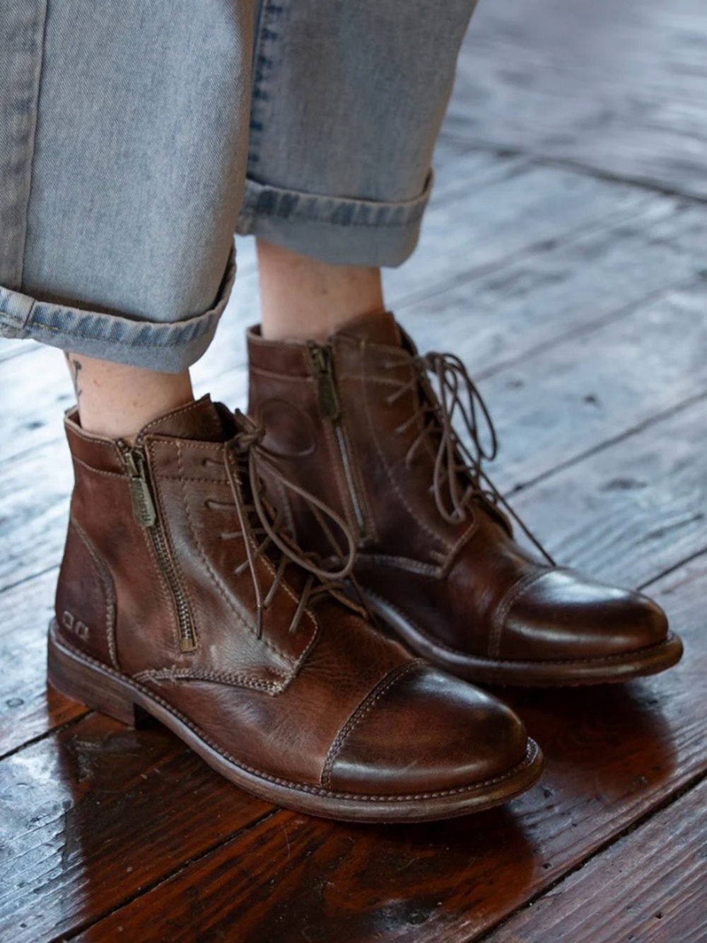 Bed Stu Bonnie Dark Brown Lace-Up Leather Ankle Booties